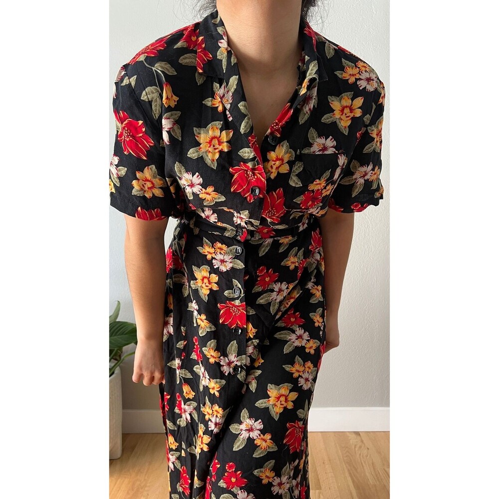 vtg 90s‎ Sag harbor rayon skirt top set 2 piece floral retro boho large petite - Picture 2 of 6